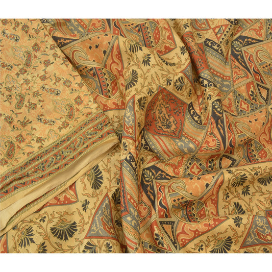 Sanskriti Vintage Brown Sarees 100% Pure Silk Printed Saree Decor Craft Sustainable Fabric